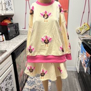 Hazel Mae Boutique Gobble & Glam Turkey Set XL Sweatshirt & Skort